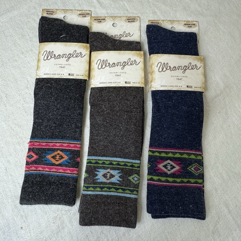 Wrangler Womens Angora Blend Boot Socks 3 Pair Size 6-9 Aztec Pattern Brand New